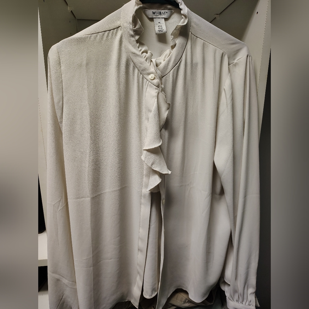 BNWOT WHBM Button Down Ruffle Dress Blouse